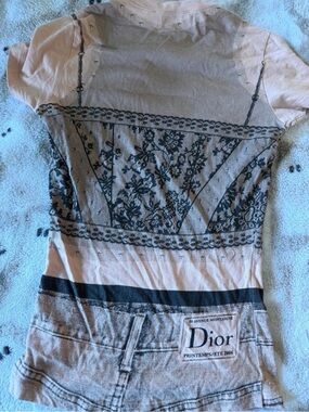 Dior Pale Pink Tee with Black Graphic Corset Print